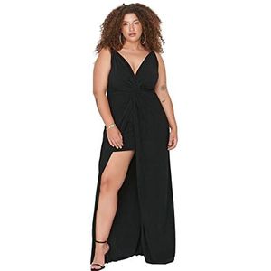 Trendyol Robe longue basique décontractée en tricot pour femme, Noir, 4XL-grande taille