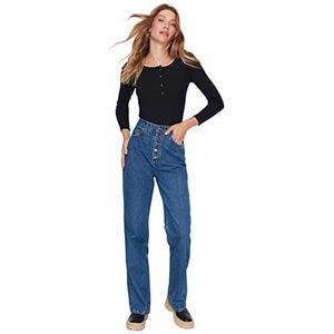 Trendyol Trendyol 90 Jeans voor heren, hoge taille, jeans, dames, 1 stuk, Navy Blauw