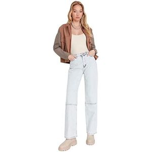 Trendyol Dames hoge taille rechte been 90's wijde pijpen jeans, Lichtblauw, 60