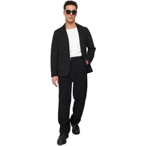 TRENDYOL Herenjas, slimfit, dubbele rijen, effen geweven stof, zwart, maat M, zwart, One size