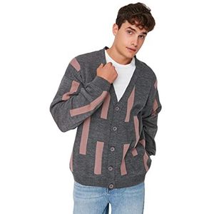 Trendyol Heren V-hals patroon Regular Cardigan Sweater, grijs, M, Grijs, M