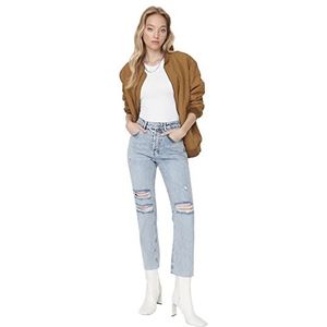 Trendyol Dames hoge taille wijde pijpen rechte jeans, Blauw, 62