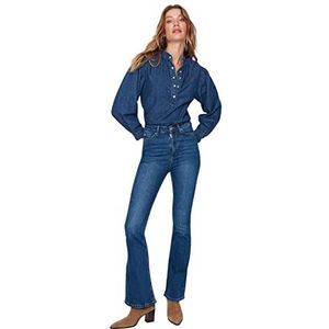 Trendyol Vrouwen Hoge Taille Flare Been Flare Jeans, Blauw, 68