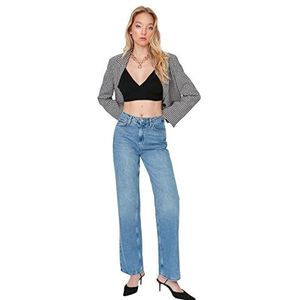 Trendyol Dames hoge taille wijde pijpen 90's wijde pijpen jeans, Lichtblauw, 64