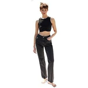 Trendyol Dames hoge taille wijde pijpen 90's wijde pijpen jeans, Zwart, 60