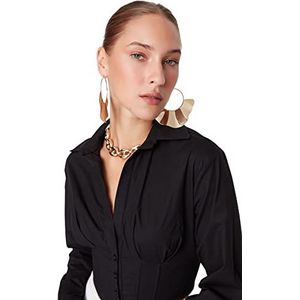 Trendyol Trendyol Glam Basic geweven overhemd met overhemdkraag voor dames, dameshemd (1 stuk), zwart.