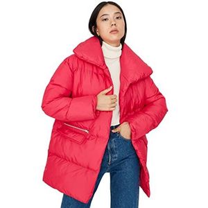 Trendyol Dames reverskraag effen oversized winterjas jas, Fuchsia, L, Fuchsia, L