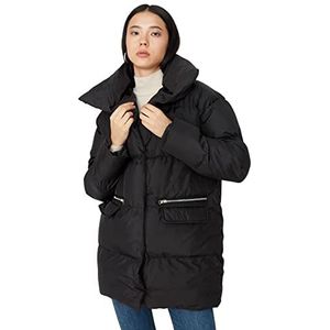 Trendyol Dames reverskraag effen oversized winterjas jas, zwart, M, Zwart, M