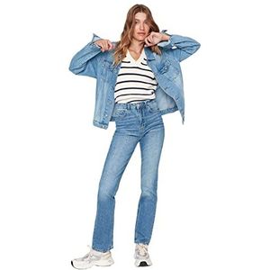 TRENDYOL Uitlopende jeans met hoge taille voor dames en heren, blauw, 38, Blauw