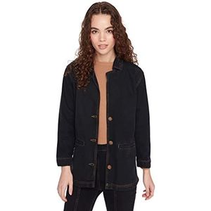 Trendyol Dames Overhemd kraag effen normale jas jas, zwart, XS, Zwart, XS