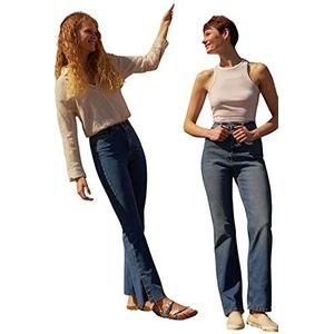 Trendyol Jeans évasés taille haute Pantalon pour femmes, bleu marine, 34