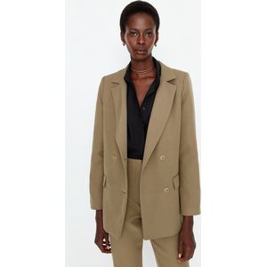 TRENDYOL Damesblazer met dubbele rij knopen, effen geweven stof, Heldere kaki., 34