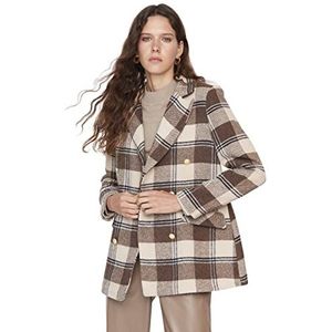 Trendyol Dames reverskraag geruite normale blazer jas, kaki, 38, kaki, 64