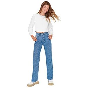 Trendyol Dames jeans met hoge taille wijde pijpen 90 met wijde pijpen, Blue, 58