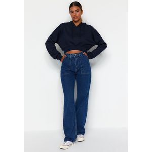 Trendyol Vrouwen Hoge Taille Wijde Pijpen 90's Wijde Pijpen Jeans, Donkerblauw, 62