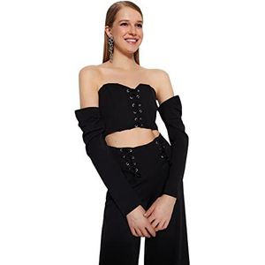 Trendyol - Twoaw23Bz00633 - Blouse - Zwart - Geweven Gedetailleerd