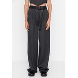 Trendyol - Hoge Taille Wijde Pijpen Broek - Antraciet