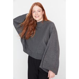 Trendyol Vrouwen Lage mouw Basis Antraciet gebreide trui met vkunstleermuismouwen TWOAW23KZ01838