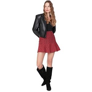 TRENDYOL Dames Mini geruite zoom geweven stof Rock Skirt, Rood, 34, Rot, 34