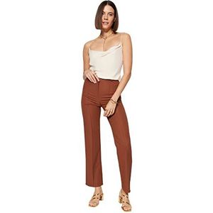 Trendyol Lichtbruine Rechte/Rechte Pasvorm, Geribde, Gestikte Geweven Broek Met Hoge Taille Twoss21Pl0093