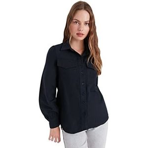 Trendyol Dames Regular fit Basic Shirt Kraag Geweven Shirt,Marineblauw,36, Donkerblauw, 62