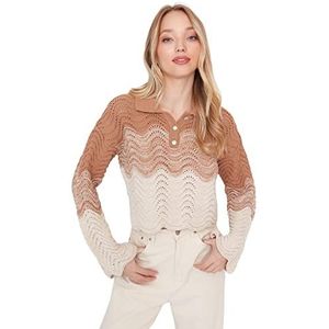 Trendyol Trendyol Gebreide damestrui met ronde hals, normale pasvorm, sweatshirt voor dames (1 stuk), Kameel., M