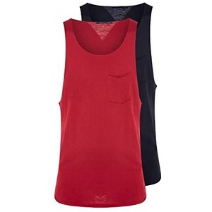 Trendyol Heren Man Regular Fit Basic Crew Neck Geweven Singlet Shirt, Bordeaux, M