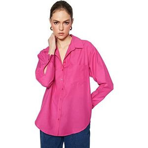 Trendyol Dames Oversize Basic Kraag Geweven Shirt, Fuchsia, 32