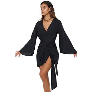 Trendyol Vrouw Beachwear Mini Shift Regular fit Geweven Jurk, Zwart, 40, Zwart, 38