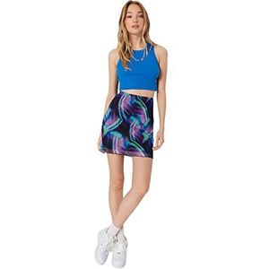 Trendyol Mini A-lijn getailleerde gebreide rok voor dames, Blauw, S