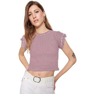 Trendyol Dames Dames Getailleerd Basic Ronde Hals Gebreide Blouse Shirt, Bordeaux, L