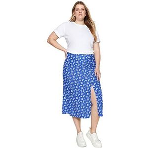 Trendyol Vrouw Plus Size Midi A-lijn split rok geweven plus grootte rok, blauw, 48, Blauw, 46