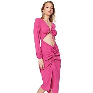 Trendyol Vrouwen Vrouw Midi Smock Regular Fit Geweven Jurk, Fuchsia, 34