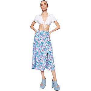 Trendyol Dames Midi A-lijn Regular Fit geweven rok, Indigo-ekru, 38