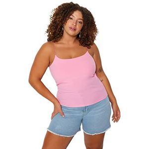 Trendyol Vrouw Getailleerde Basic Ronde Hals Gebreide Plus Size Blouse, Roze, 2XL, roze, XXL grote maten