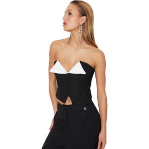 Trendyol Getailleerde crop strapless geweven bustier-beha voor dames, Zwart/Wit, 36