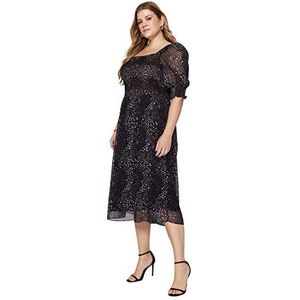 Trendyol Vrouw Maxi Skater Relaxed fit Geweven Grote maten jurk, Zwart, 44, Zwart, 42 grote maten