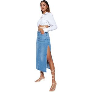 Trendyol - Maxi Rok - Lichtblauw - Kokerrok