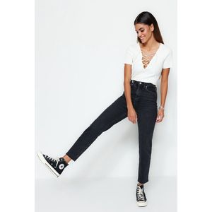 Trendyol Vrouwen Vrouw Hoge Taille Rechte Been Mom Jeans Broek, Zwart, 34