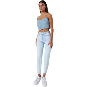 Trendyol Vrouwen Vrouw Hoge Taille Rechte Been Mom Jeans Broek, Lichtblauw, 38