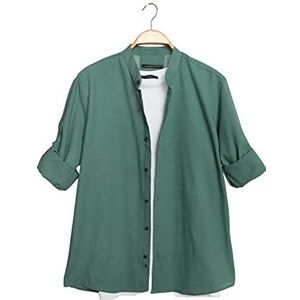 Trendyol Heren rechte lange mouwen slank overhemd, dark green, M