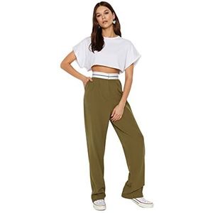 Trendyol Oliegroene Wijde Broek Met Hoge Taille En Gedetailleerde Geweven Stof Twoss23Pl00150 Palazzo