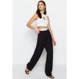 Trendyol Normale taille Breed been Zwarte geweven broek met wijde pijpen TWOSS23P150