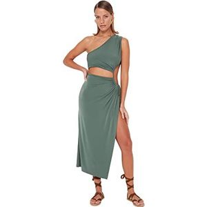 TRENDYOL Bodycon Fitted Knit Jurk voor dames, nauwsluitend, gebreide jurk, Kaki, 32