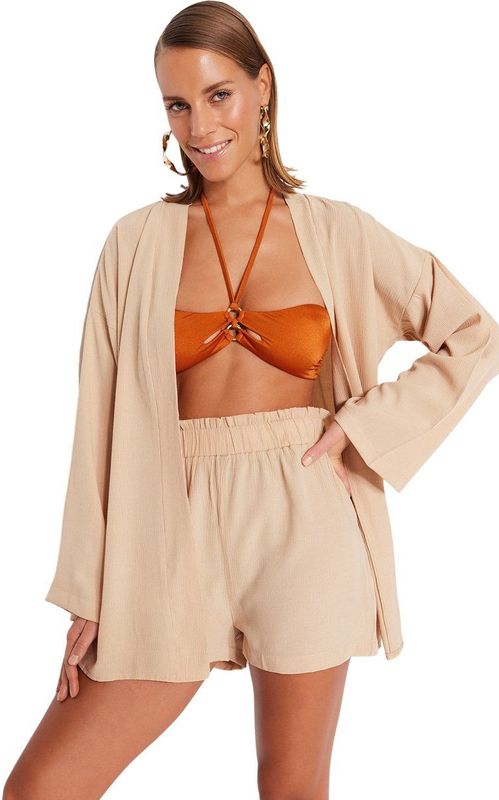 Trendyol - Geweven Kimono - Olie Groen - Shorts Strandset