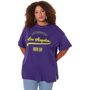 Trendyol - T-shirt - Violet - Oversize - Katoen - Col Rond