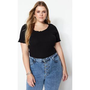Trendyol Dames Getailleerde Basic Vierkante Kraag Knit Plus Size Blouse, Zwart, XL, Zwart, XL grote maten