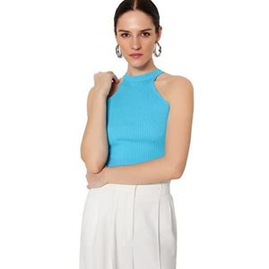 Trendyol Dames Slim fit Basic Crew Neck Knitwear Blouse, Blauw, S, Blauw, S