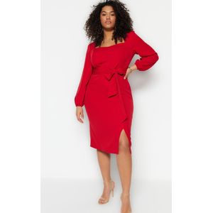 Trendyol Vrouwen Shift Relaxed fit Geweven Grote maten jurk, Rood,44, Rood, 70