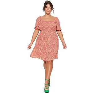 Trendyol Vrouw Skater Relaxed fit geweven plus size jurk, roze,44, roze, 42 grote maten